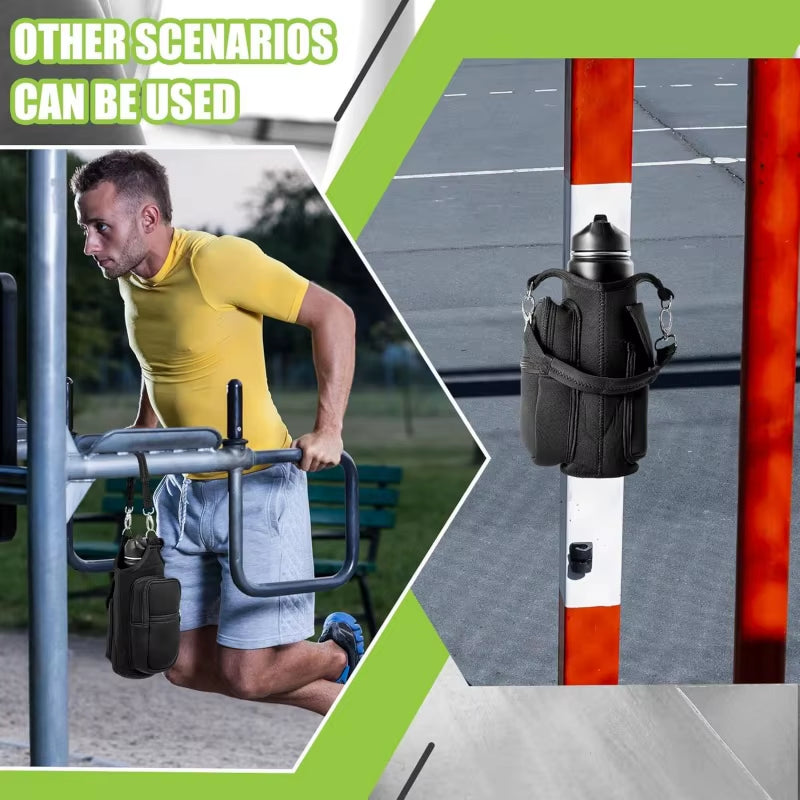 Magnetic Water Bottle Carrier with Phone Pocket and Shoulder Strap, Featuring 6 Built-In Magnets