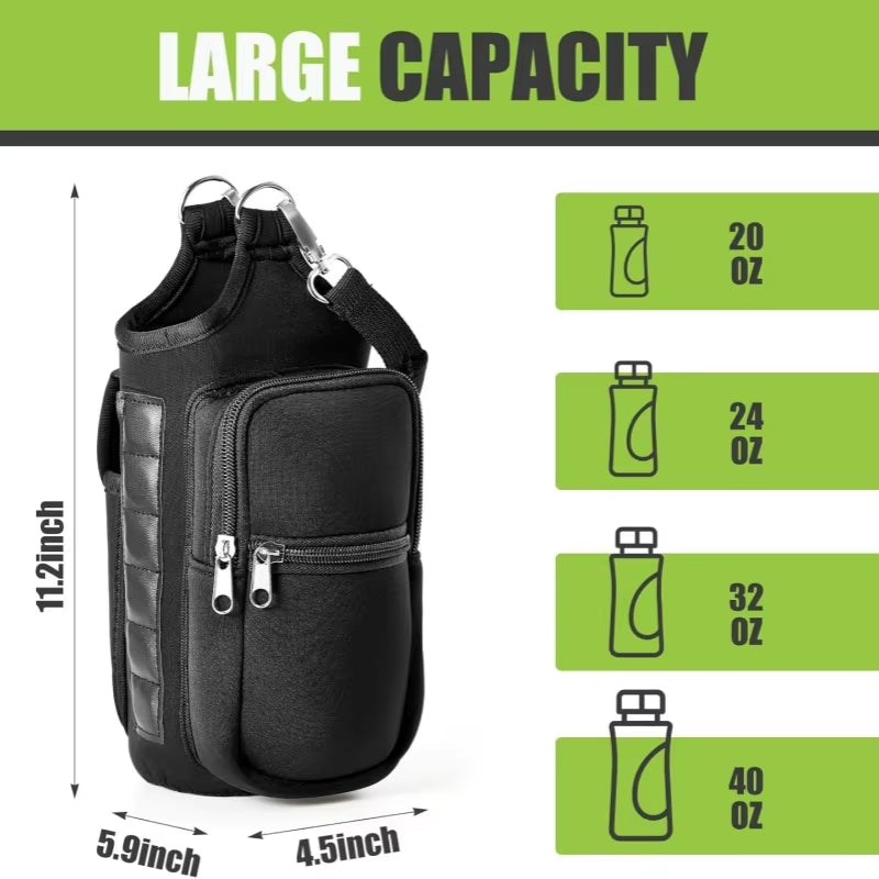 Magnetic Water Bottle Carrier with Phone Pocket and Shoulder Strap, Featuring 6 Built-In Magnets