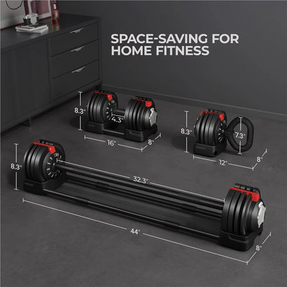Adjustable 3-in-1 Nylon Dumbbell Weight Set with Anti-Slip Design, 7-52.5 lbs, Black and Red