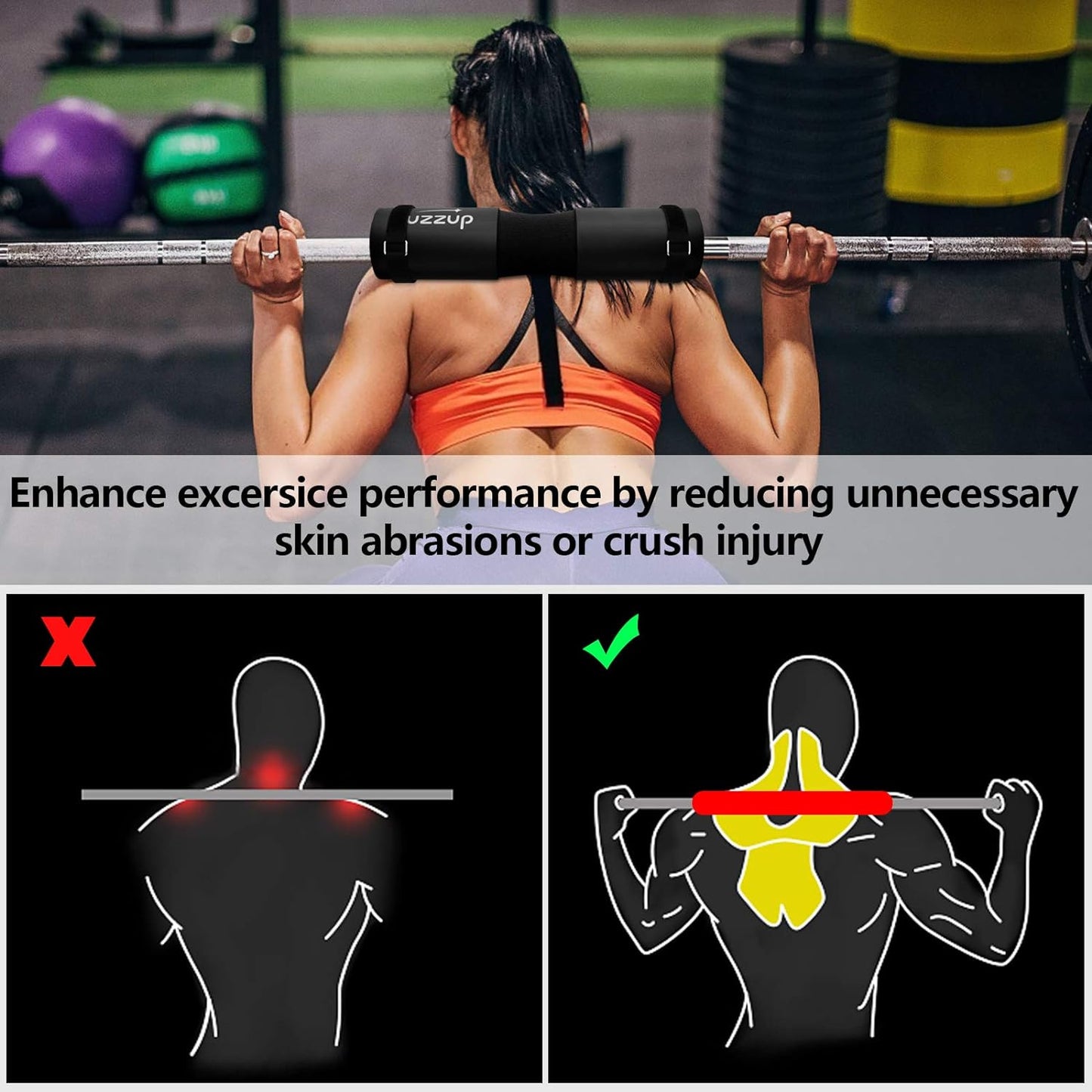Barbell Pad for Squats and Hip Thrusts, Removable Cushion for Weight Bar Support and Protection