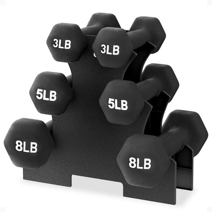 BalanceFrom 32-Pound Neoprene Coated Cast Iron Dumbbell Set with Stand - Includes 3 Pairs of Weights (3, 5, and 8 Pounds) in Black