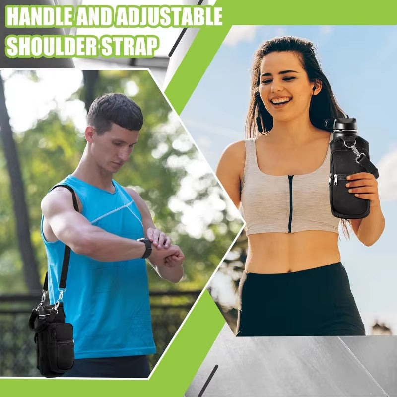 Magnetic Water Bottle Carrier with Phone Pocket and Shoulder Strap, Featuring 6 Built-In Magnets