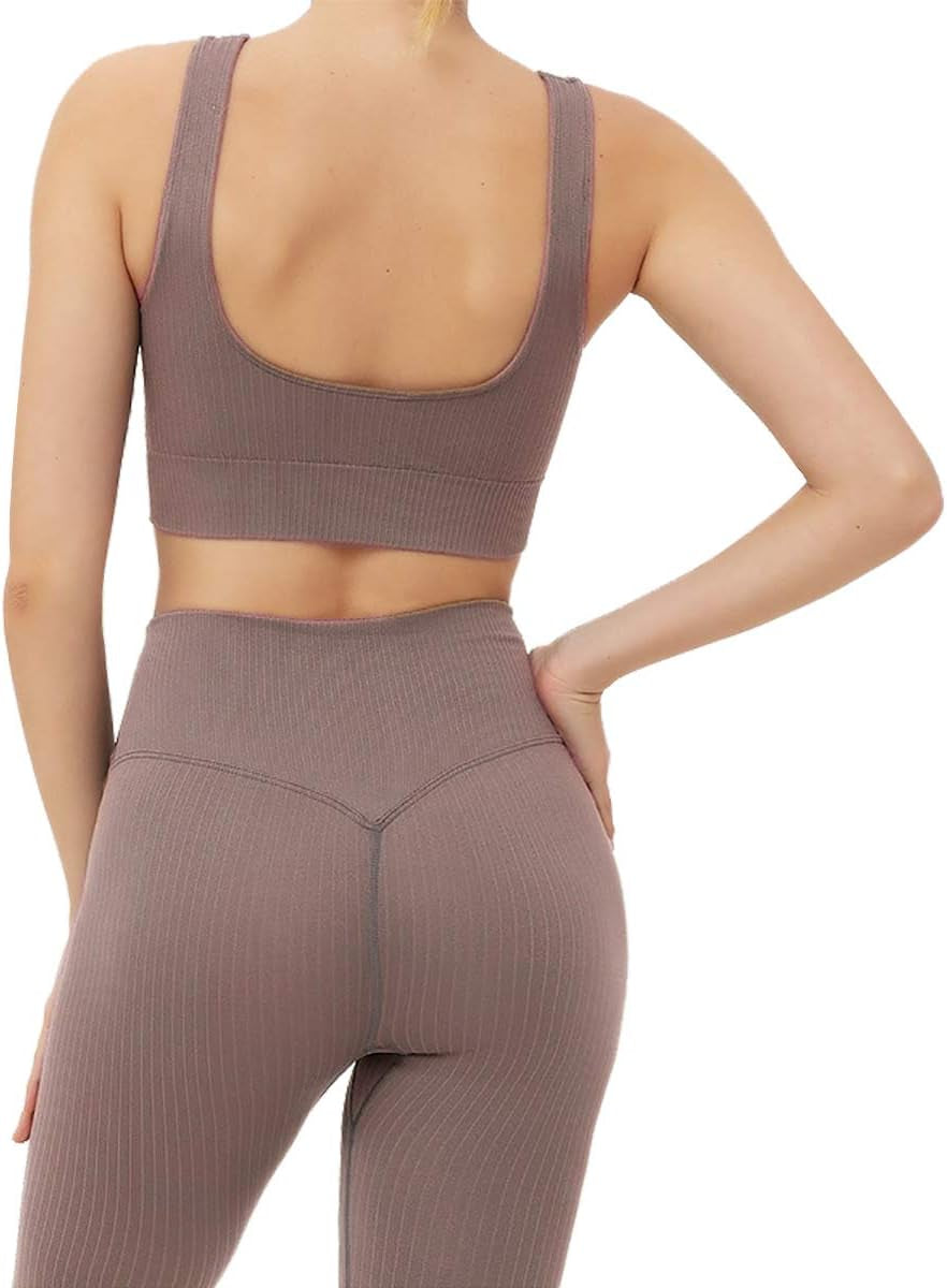 Women’s 2-Piece Ribbed Seamless High Waist Yoga Set - Summer Sports Gym Tracksuit