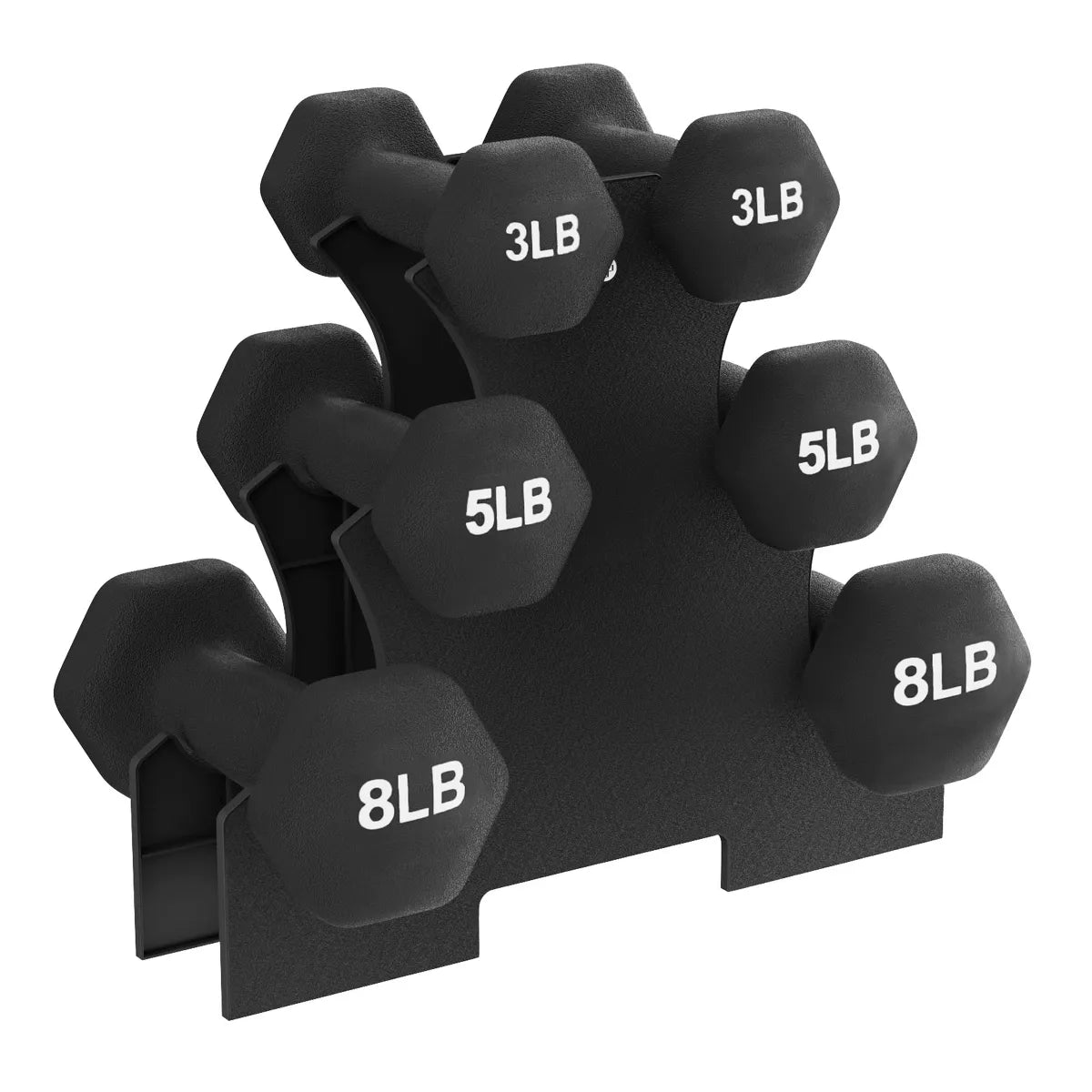 BalanceFrom 32-Pound Neoprene Coated Cast Iron Dumbbell Set with Stand - Includes 3 Pairs of Weights (3, 5, and 8 Pounds) in Black