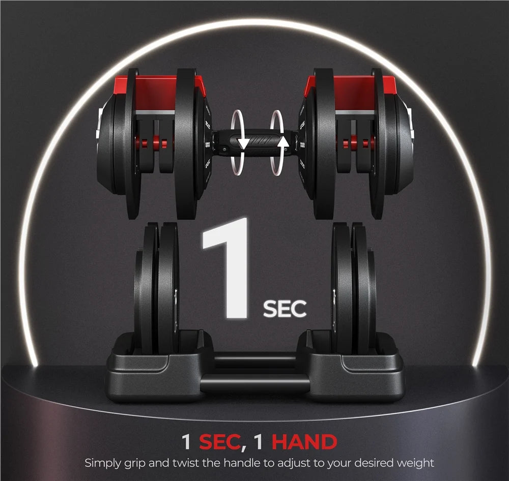 Adjustable 3-in-1 Nylon Dumbbell Weight Set with Anti-Slip Design, 7-52.5 lbs, Black and Red