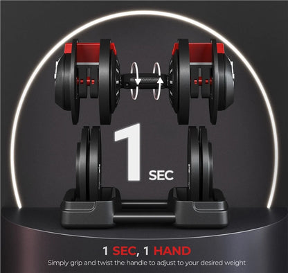 Adjustable 3-in-1 Nylon Dumbbell Weight Set with Anti-Slip Design, 7-52.5 lbs, Black and Red