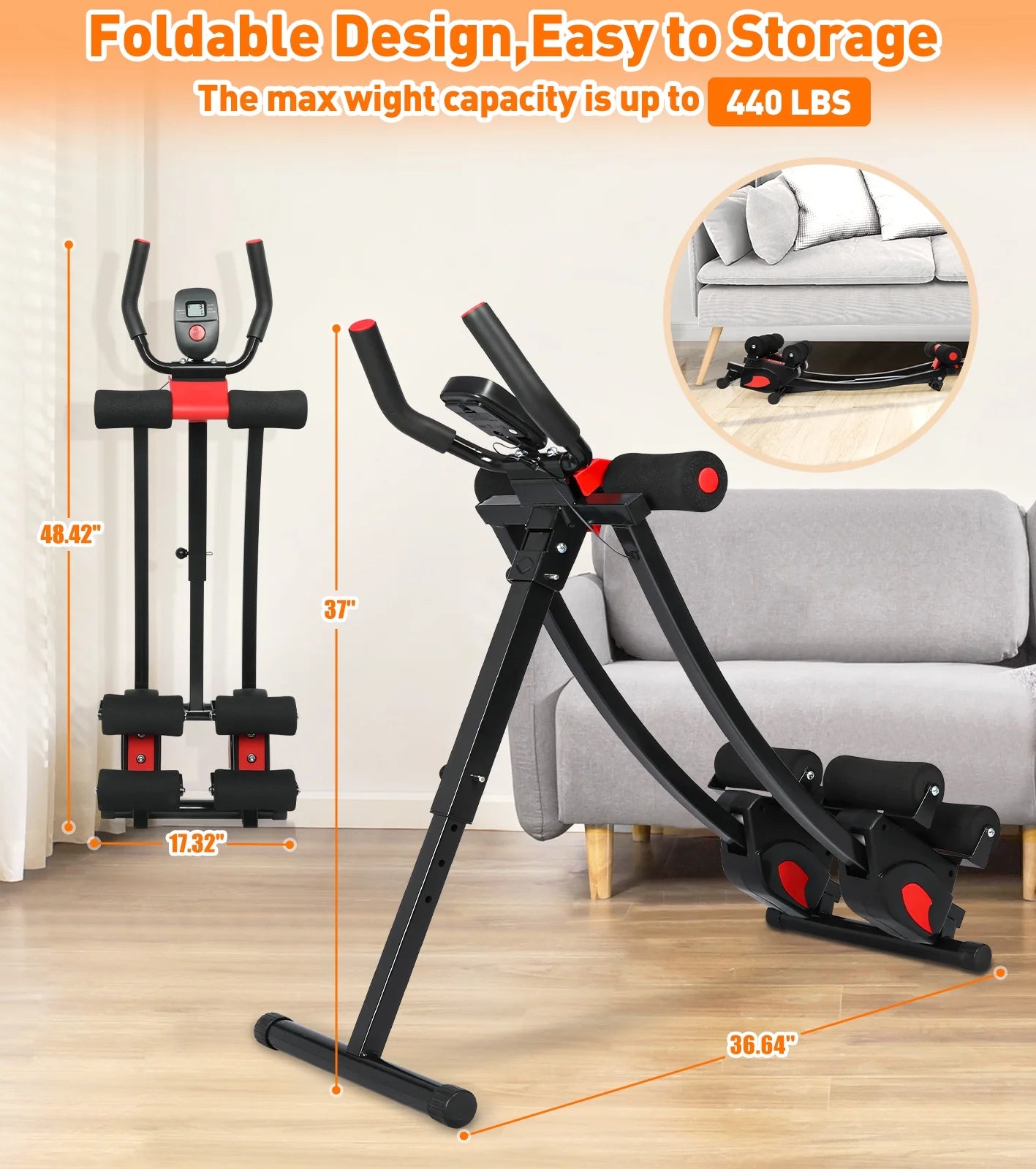 Adjustable Resistance Ab Machine for Home Gym - Height Adjustable, Foldable Fitness Equipment with 440 lbs Weight Capacity