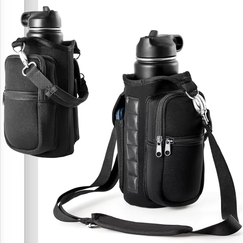 Magnetic Water Bottle Carrier with Phone Pocket and Shoulder Strap, Featuring 6 Built-In Magnets
