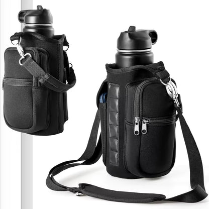 Magnetic Water Bottle Carrier with Phone Pocket and Shoulder Strap, Featuring 6 Built-In Magnets