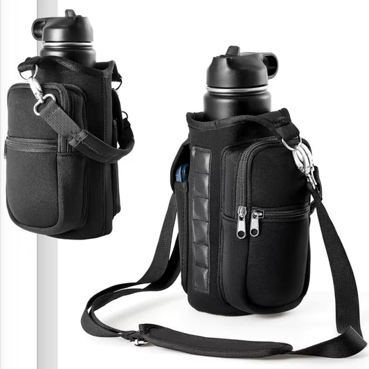 Magnetic Water Bottle Carrier with Phone Pocket and Shoulder Strap, Featuring 6 Built-In Magnets