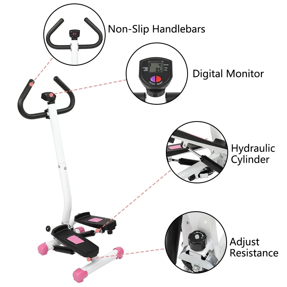 Mini Aerobic Stepper with Handle - Pink Stair Climber Fitness Machine
