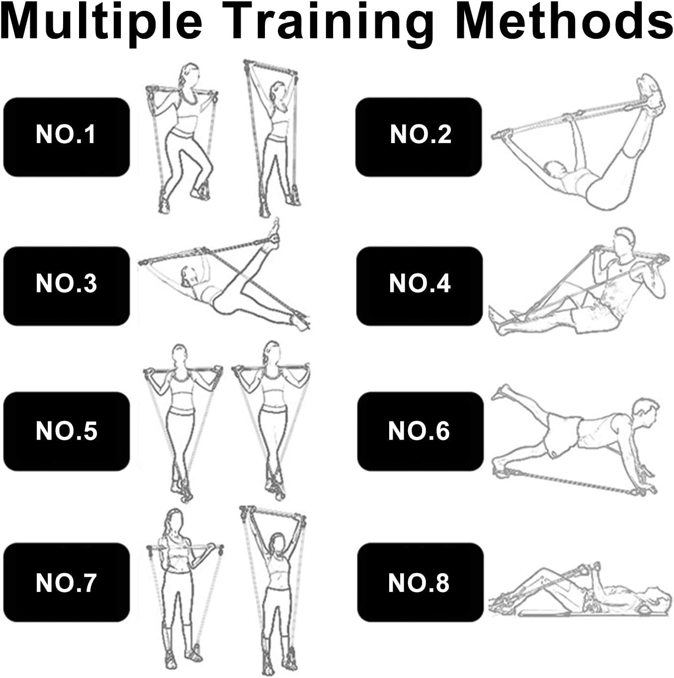 Portable Pilates Bar with Resistance Bands - Home Squat Bar Gym Workout Equipment for Men and Women (Red - 4 Resistance Bands)