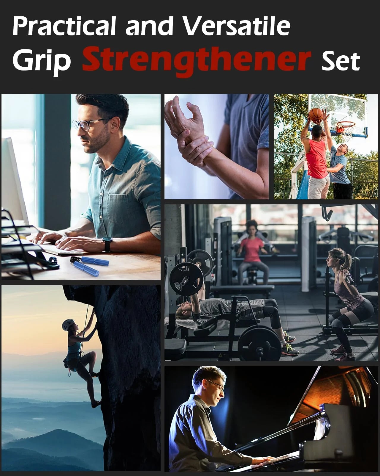 Adjustable Resistance Hand Grip Strengthener - Non-Slip Gripper for Wrist and Forearm Training - Set of 6