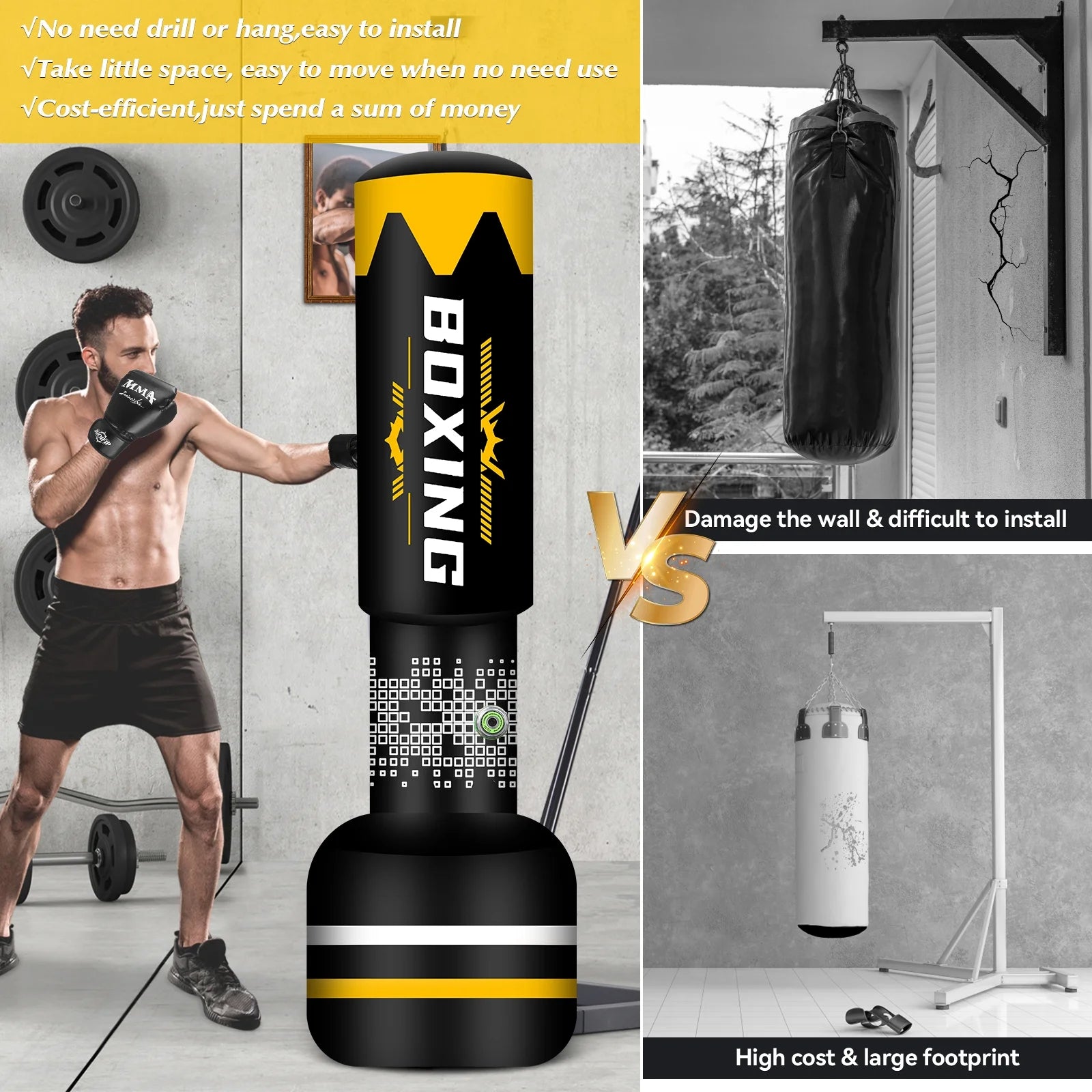 Professional Freestanding Heavy Bag for Adults - Inflatable Kickboxing and Boxing Training Equipment