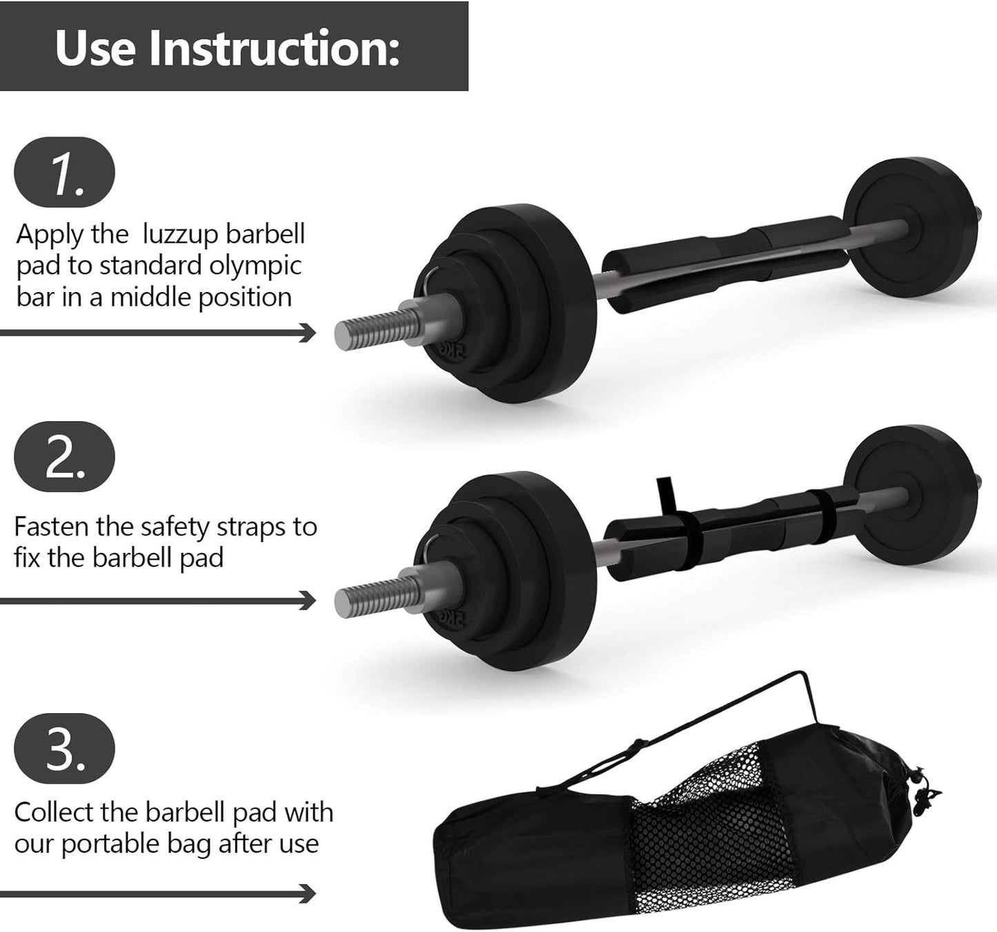 Barbell Pad for Squats and Hip Thrusts, Removable Cushion for Weight Bar Support and Protection