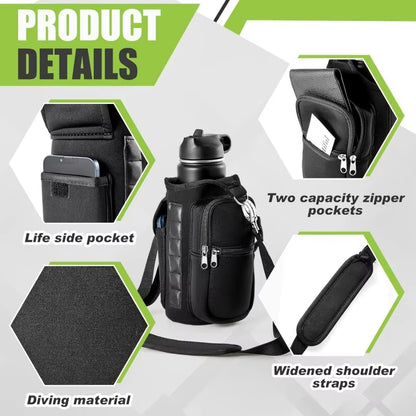 Magnetic Water Bottle Carrier with Phone Pocket and Shoulder Strap, Featuring 6 Built-In Magnets